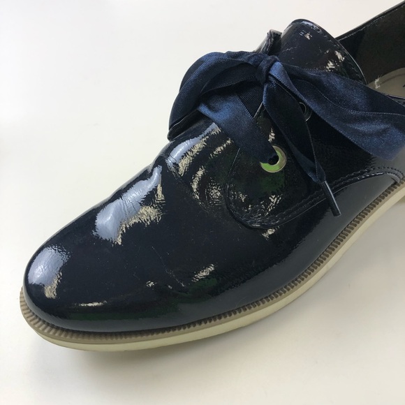 Marco Tozzi navy patent French blue Derby tie up womens shoe Size 40 ribbon lace - Picture 13 of 13